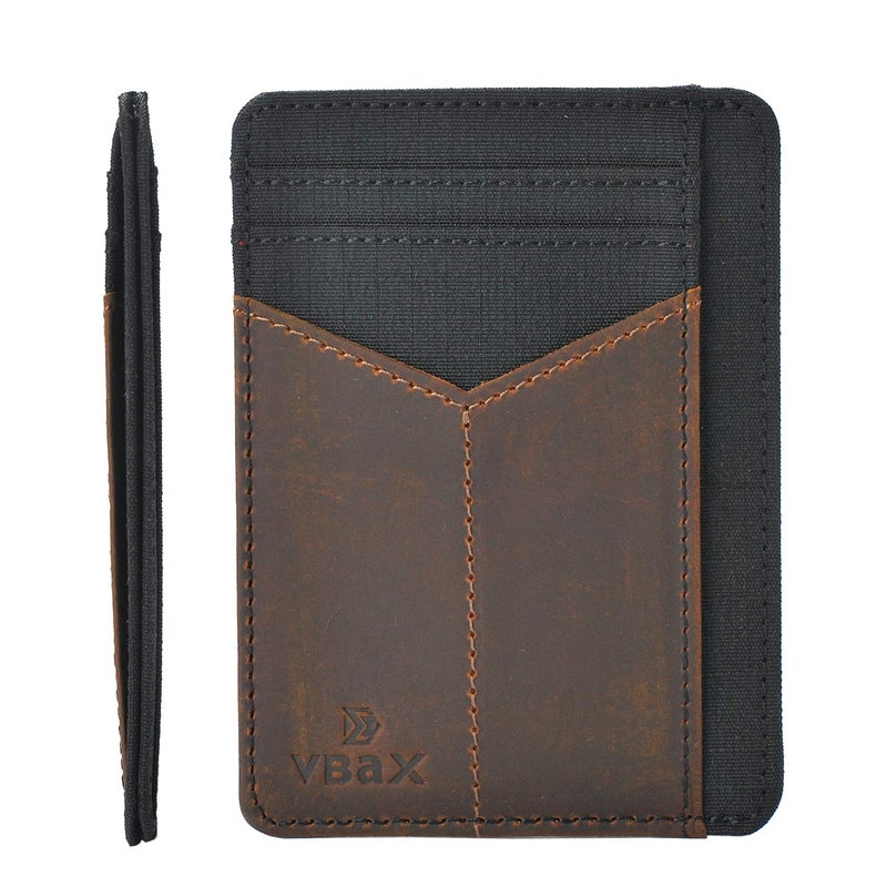 VBAX RFID Slim Wallet for Men Women, 8 Card Slot Leather Minimalist Front Pocket Credit Card Holders Black Vintage Leather - Image 1